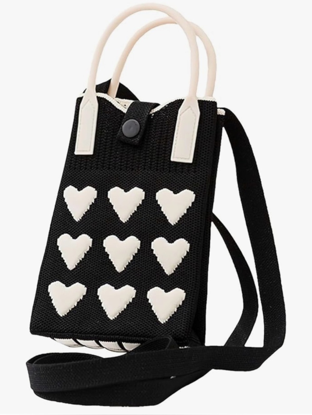 Small Knit Crossbody/cell phone bag with Heart Appliqués